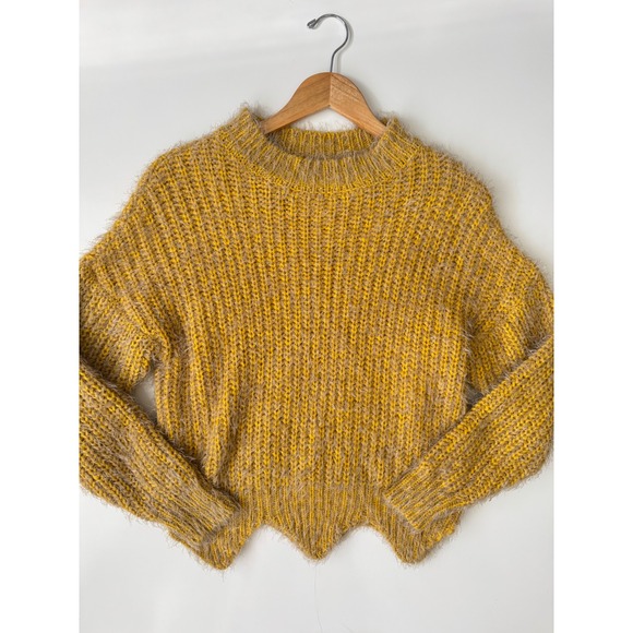 BKE Fuzzy Knit Sweater Mock‎ Neck Pullover Mustard Yellow Cozy Size S - Picture 1 of 5
